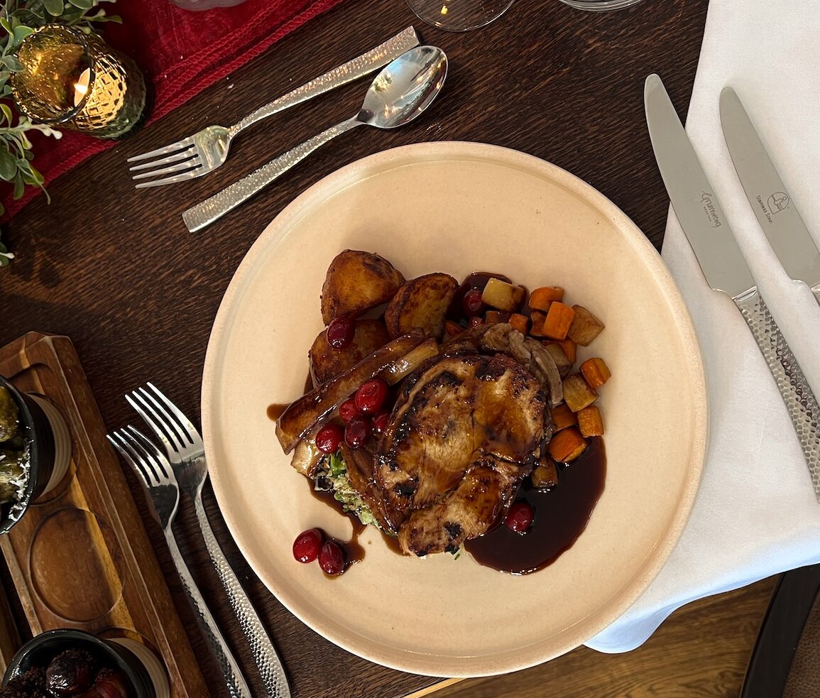 turkey with duck fat roast potatoes, sauteed veg and a rich cranberry and gravy at no.4 clifton village